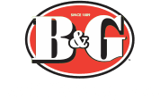 A horizontal B&G Foods Inc logo in white with a red circle against a transparent background.