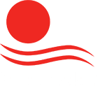 A First Solar logo in white and a circle and two wavy lines designs in red against a transparent background.
