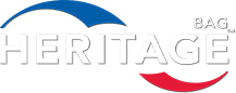 A horizontal Heritage logo in white with a blue and red wave design at the top and bottom against a transparent background.