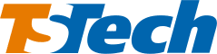 A horizontal TSTech logo in orange and blue against a transparent background.